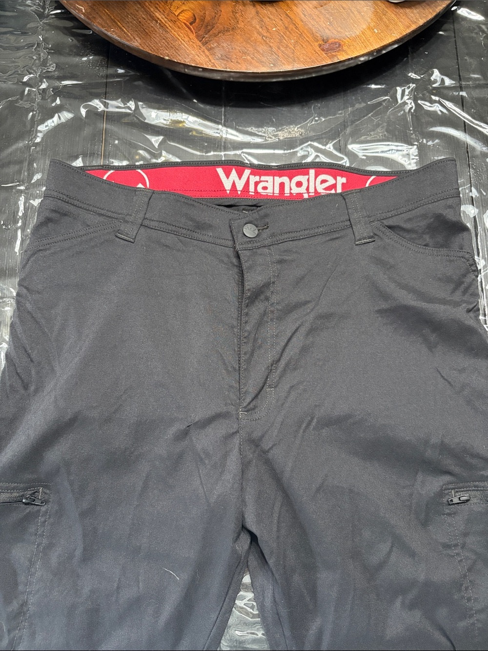Wrangler Men's Black Cargo Pants with Red Waistband Accent